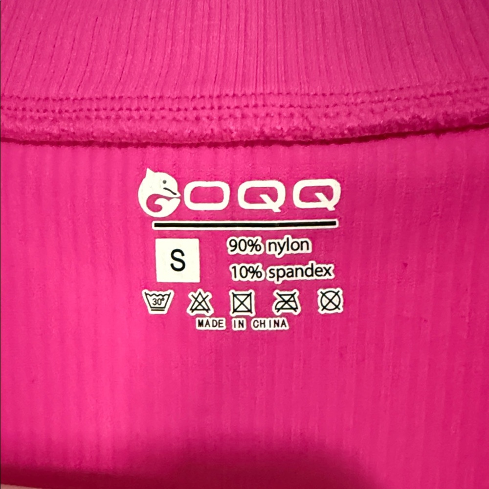 💖 OQQ Women’s Ribbed Zip Front Bodysuit Small Hot Pink Long Sleeve - Picture 2 of 12